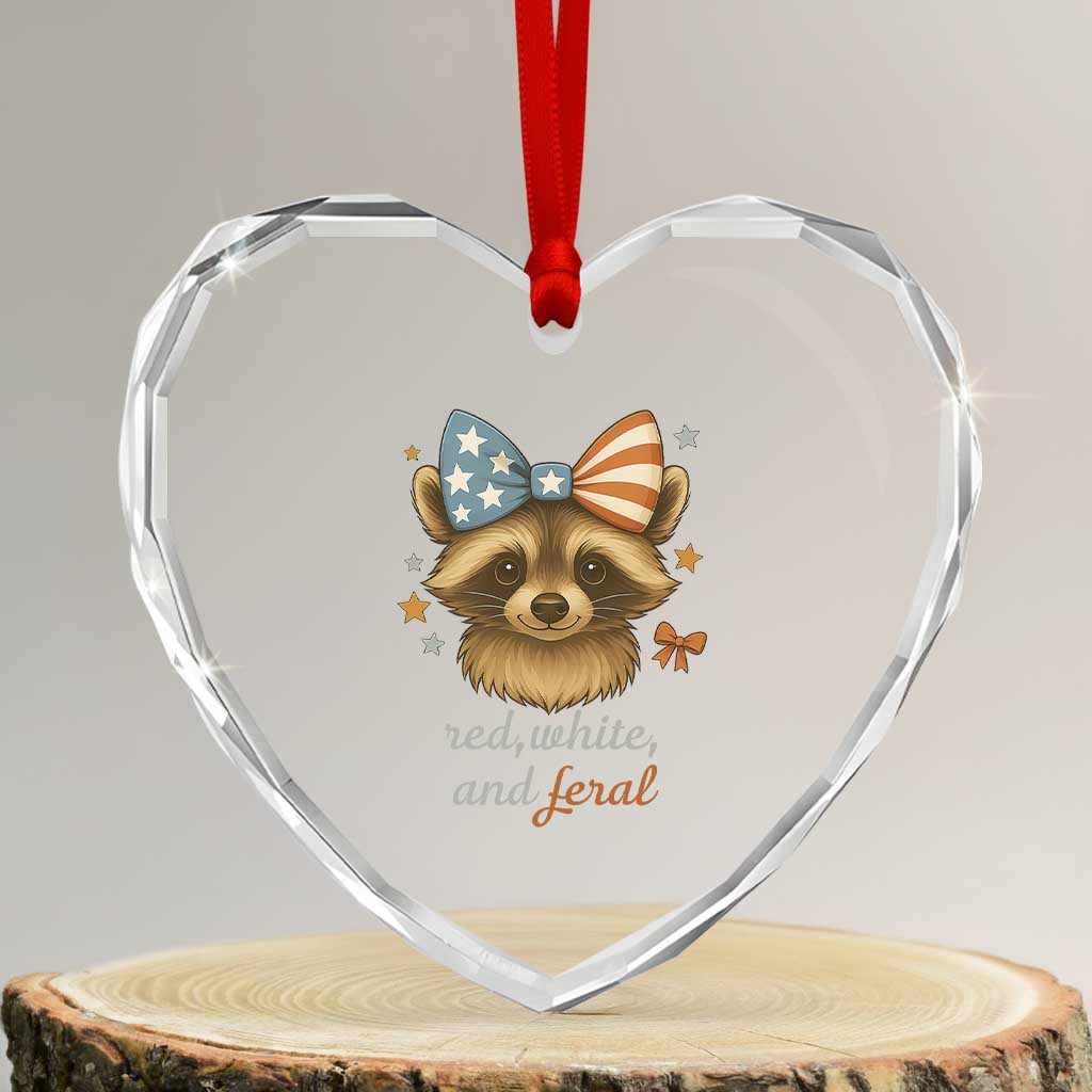 Red White and Feral Raccoon Heart Crystal Glass Ornament Funny Patriotic Animal 4th of July TS02 Transparent Glass 3'' Heart Print Your Wear