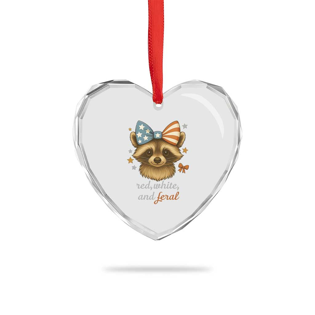 Red White and Feral Raccoon Heart Crystal Glass Ornament Funny Patriotic Animal 4th of July TS02 Print Your Wear