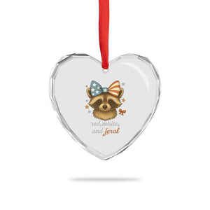 Red White and Feral Raccoon Heart Crystal Glass Ornament Funny Patriotic Animal 4th of July TS02 Print Your Wear