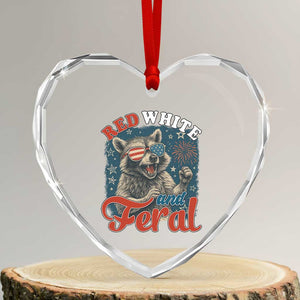 Red White and Feral Raccoon Heart Crystal Glass Ornament Funny Patriotic Fireworks Wild 4th of July Vibes TS02 Transparent Glass 3'' Heart Print Your Wear