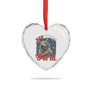 Red White and Feral Raccoon Heart Crystal Glass Ornament Funny Patriotic Fireworks Wild 4th of July Vibes TS02 Print Your Wear