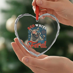 Red White and Feral Raccoon Heart Crystal Glass Ornament Funny Patriotic Fireworks Wild 4th of July Vibes TS02 Print Your Wear
