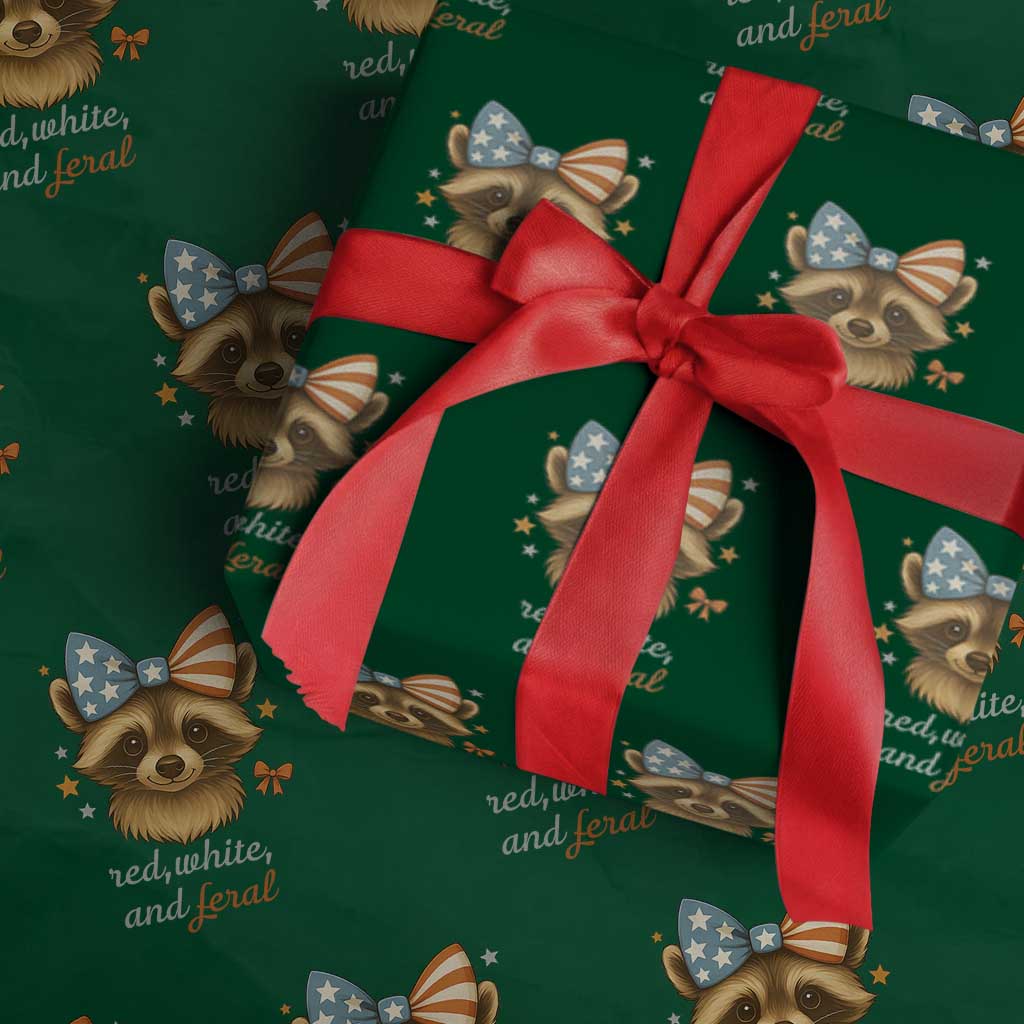 Red White and Feral Raccoon Wrapping Paper Roll Funny Patriotic Animal 4th of July TS02 Green Print Your Wear