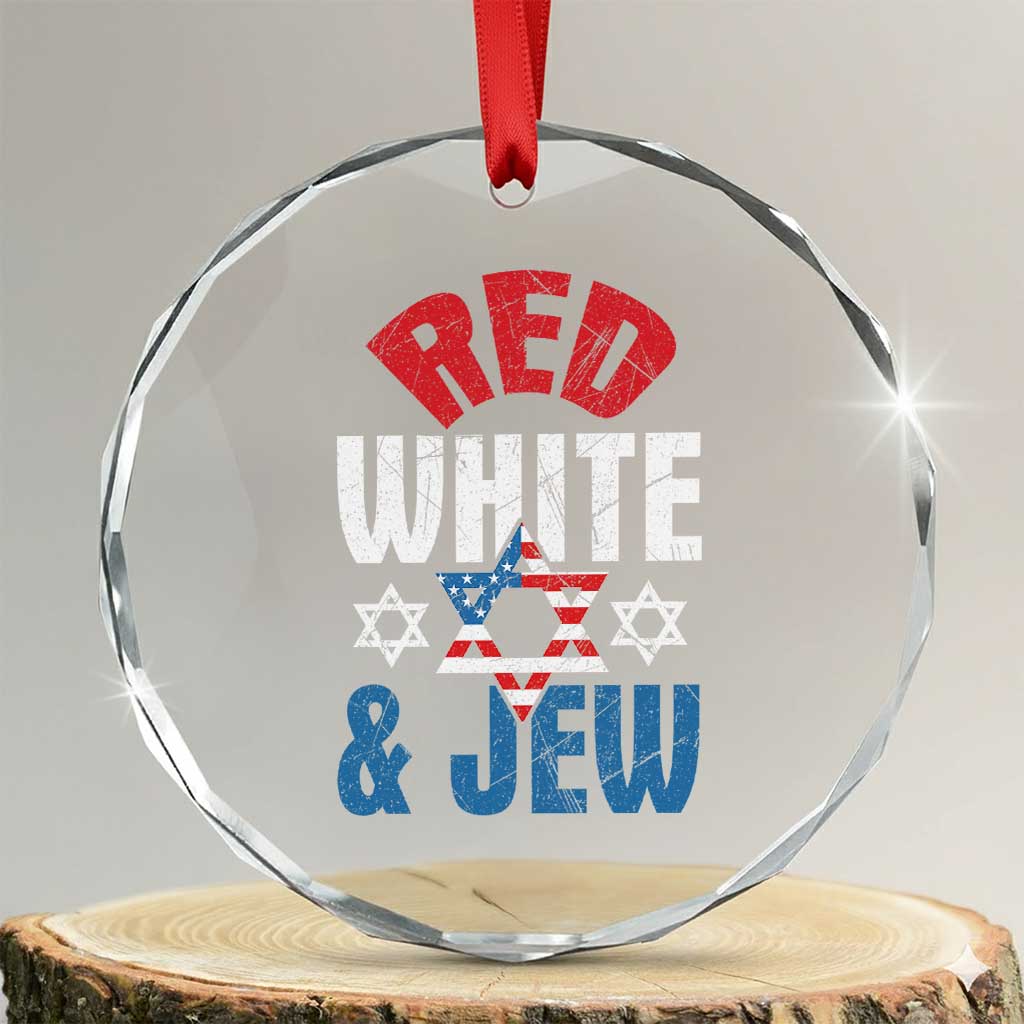 Red White and Jew Crystal Glass Ornament Funny Jewish Patriotic 4th of July Star Of David TS02 Transparent Glass 3'' Circle Print Your Wear