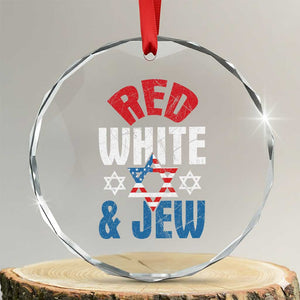 Red White and Jew Crystal Glass Ornament Funny Jewish Patriotic 4th of July Star Of David TS02 Transparent Glass 3'' Circle Print Your Wear