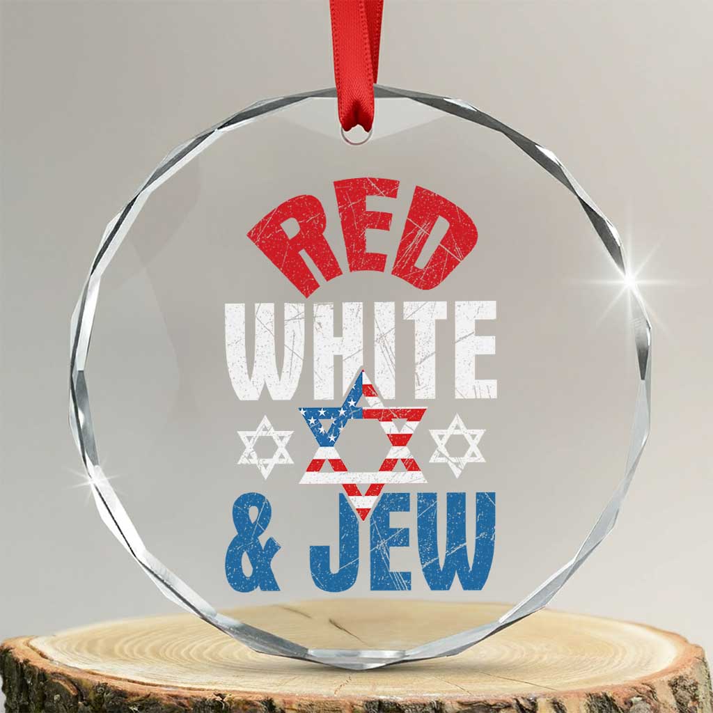 Red White and Jew Crystal Glass Ornament Funny Jewish Patriotic 4th of July Star Of David TS02 Transparent Glass 3'' Circle Print Your Wear