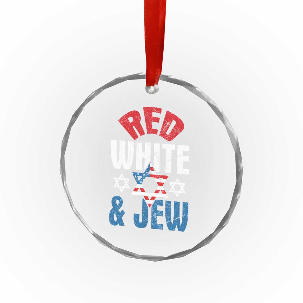 Red White and Jew Crystal Glass Ornament Funny Jewish Patriotic 4th of July Star Of David TS02 Print Your Wear