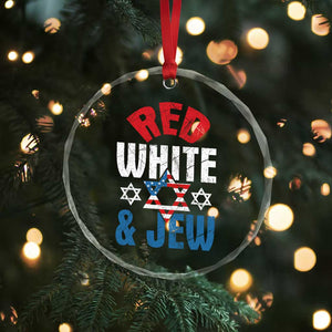 Red White and Jew Crystal Glass Ornament Funny Jewish Patriotic 4th of July Star Of David TS02 Print Your Wear