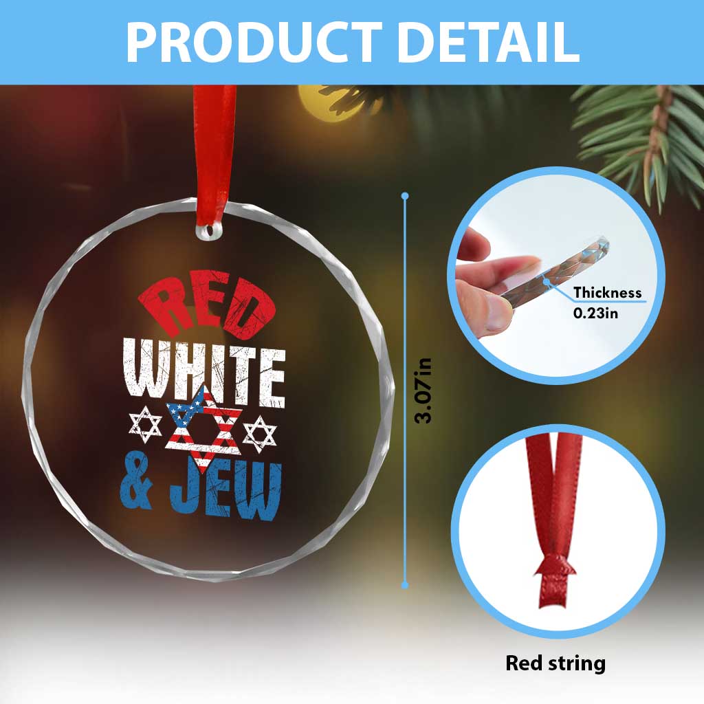 Red White and Jew Crystal Glass Ornament Funny Jewish Patriotic 4th of July Star Of David TS02 Print Your Wear