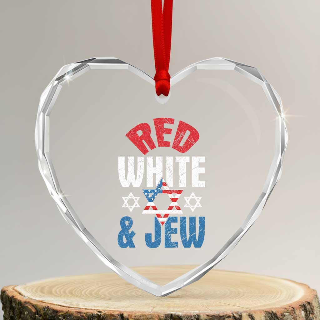 Red White and Jew Heart Crystal Glass Ornament Funny Jewish Patriotic 4th of July Star Of David TS02 Transparent Glass 3'' Heart Print Your Wear