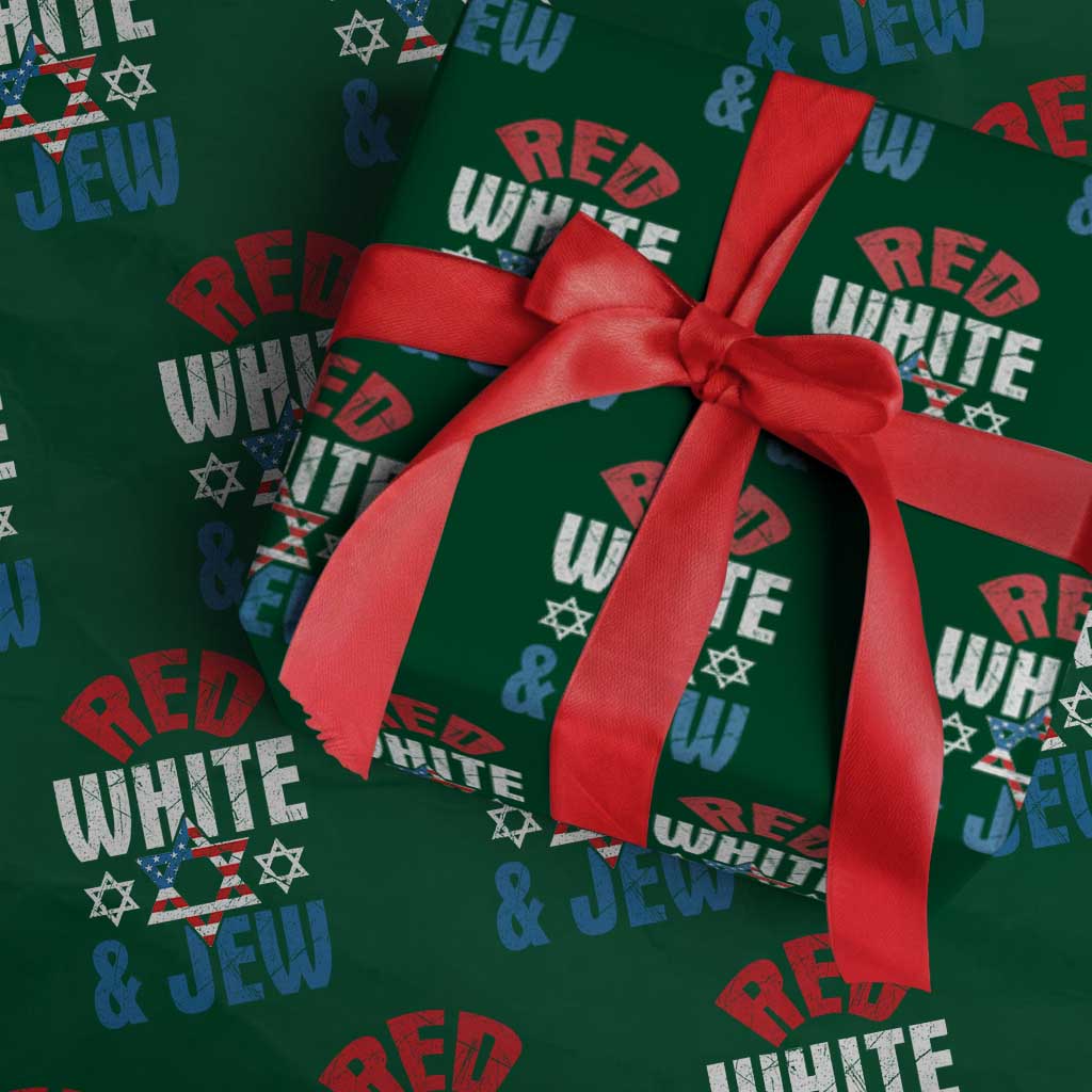 Red White and Jew Wrapping Paper Roll Funny Jewish Patriotic 4th of July Star Of David TS02 Green Print Your Wear