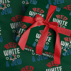 Red White and Jew Wrapping Paper Roll Funny Jewish Patriotic 4th of July Star Of David TS02 Green Print Your Wear