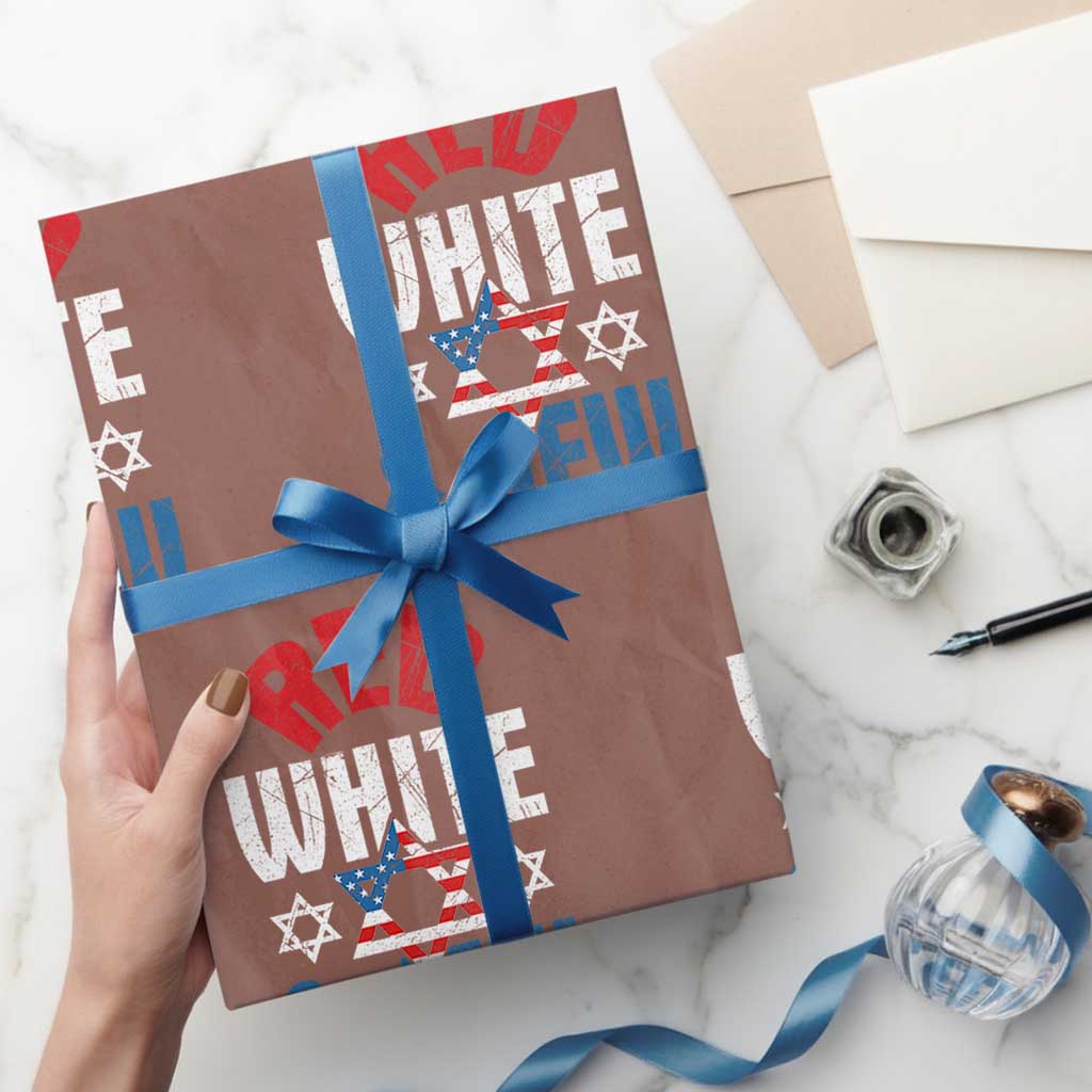 Red White and Jew Wrapping Paper Roll Funny Jewish Patriotic 4th of July Star Of David TS02 Mocha Print Your Wear