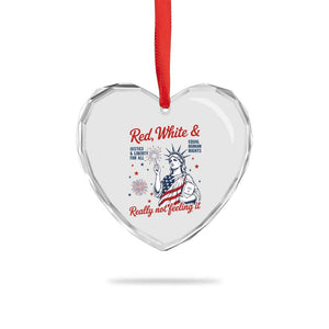 Red White and Not Really Feeling It Heart Crystal Glass Ornament 4th of July Feminist Statue Of Liberty
