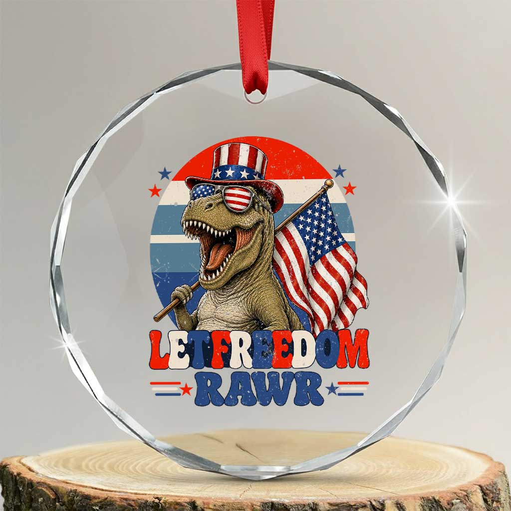 Red White Blue Dinosaur Pride Crystal Glass Ornament Let Freedom Rawr TS12 Transparent Glass 3'' Circle Print Your Wear