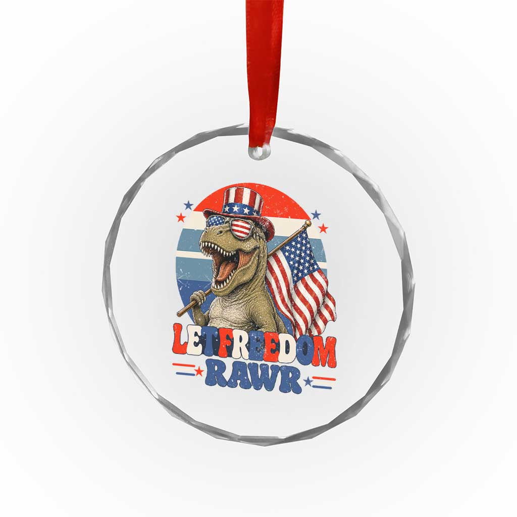 Red White Blue Dinosaur Pride Crystal Glass Ornament Let Freedom Rawr TS12 Print Your Wear
