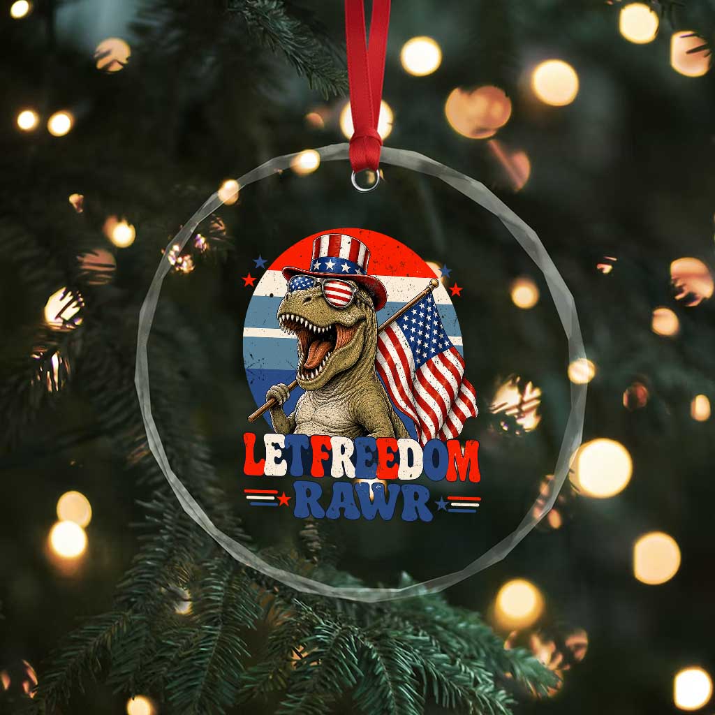 Red White Blue Dinosaur Pride Crystal Glass Ornament Let Freedom Rawr TS12 Print Your Wear