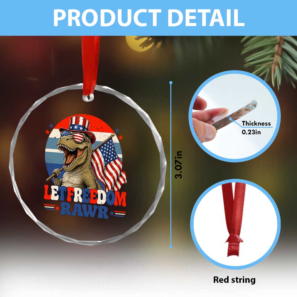 Red White Blue Dinosaur Pride Crystal Glass Ornament Let Freedom Rawr TS12 Print Your Wear