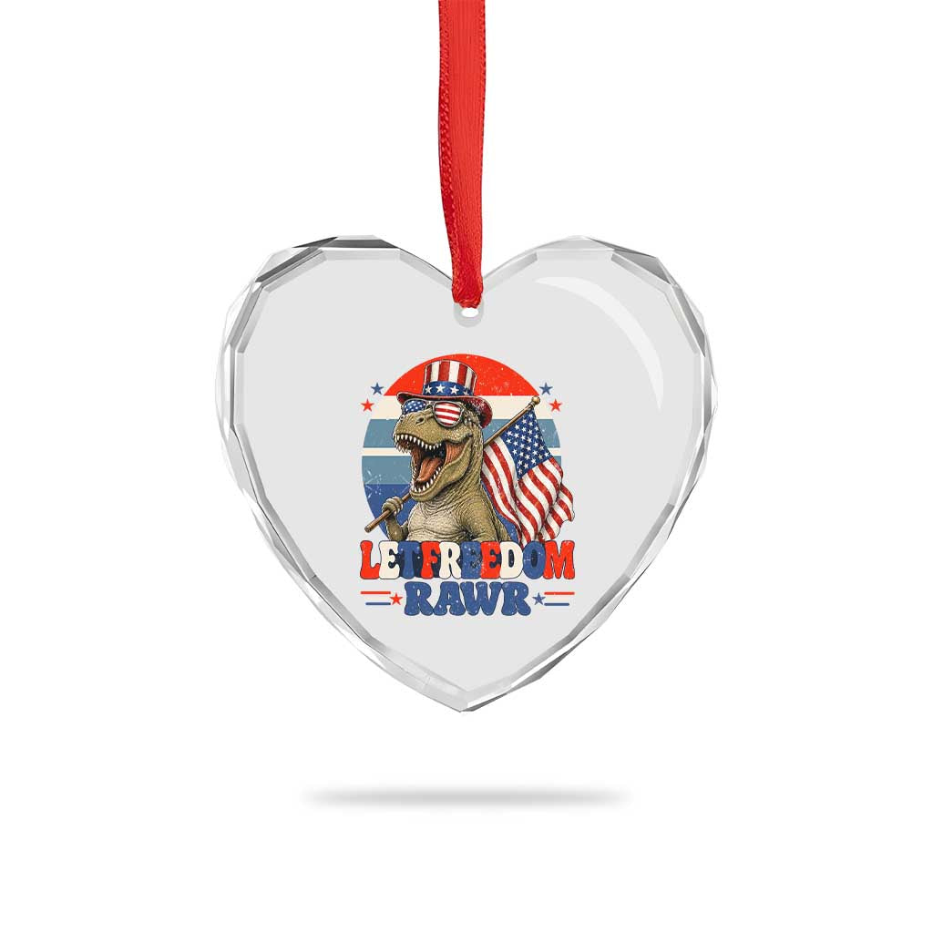 Red White Blue Dinosaur Pride Heart Crystal Glass Ornament Let Freedom Rawr