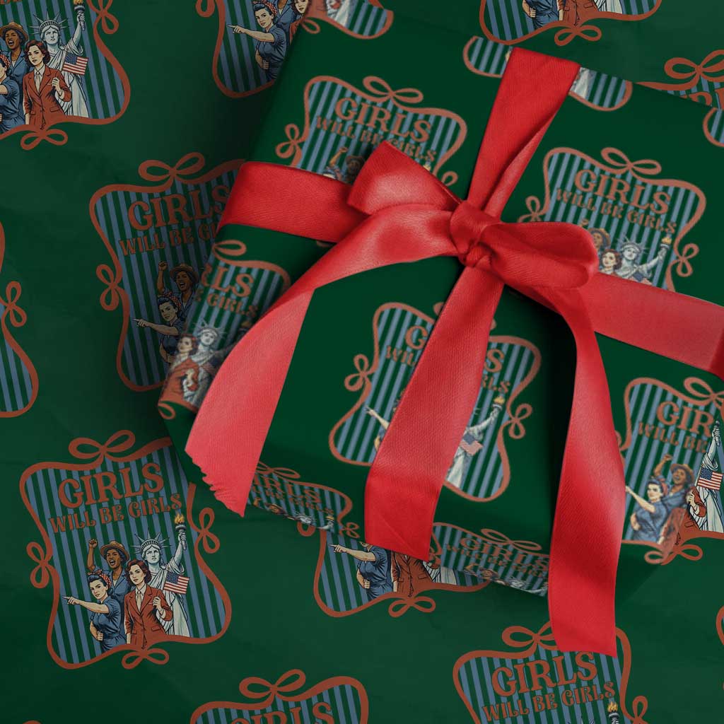 Red White Blue Feminist Pride Wrapping Paper Roll Girls Will Be Girls
