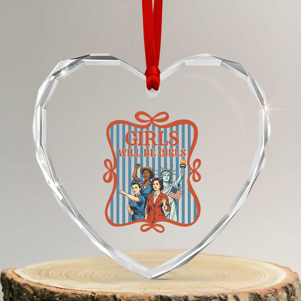 Red White Blue Feminist Pride Heart Crystal Glass Ornament Girls Will Be Girls TS12 Transparent Glass 3'' Heart Print Your Wear