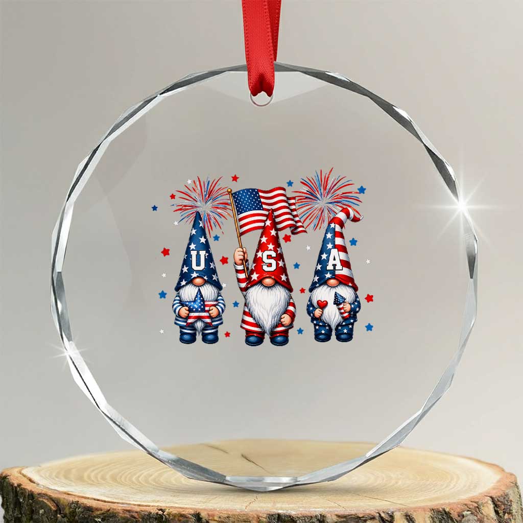 Red White Blue Gnomes Fireworks Crystal Glass Ornament Patriotic 4th Of July TS12 Transparent Glass 3'' Circle Print Your Wear