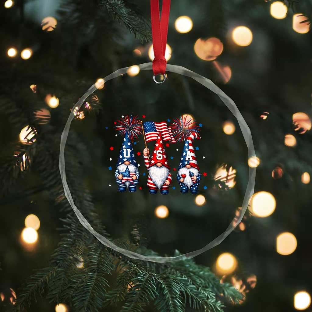 Red White Blue Gnomes Fireworks Crystal Glass Ornament Patriotic 4th Of July