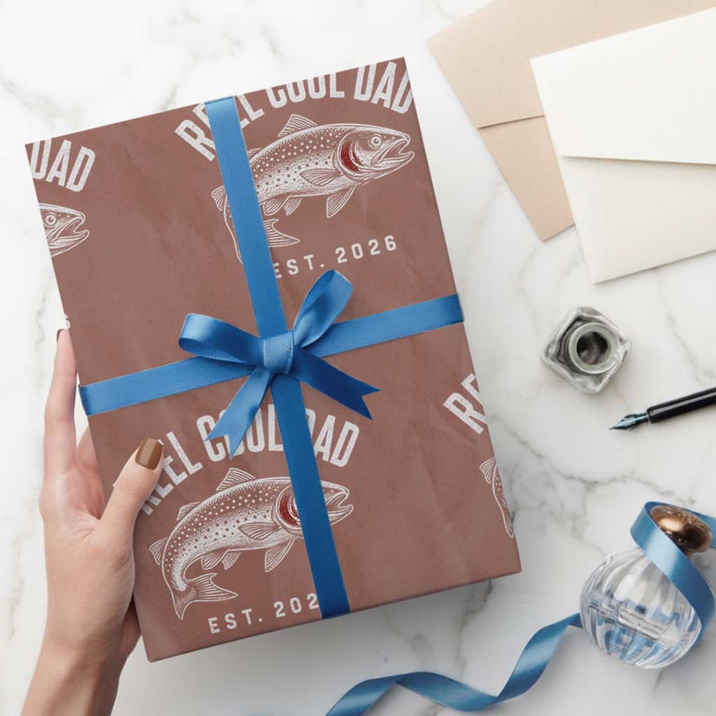 Reel Cool Dad Est 2026 Wrapping Paper Roll Trout Fishing Vintage First Time Dad Fathers Day