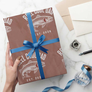 Reel Cool Dad Est 2026 Wrapping Paper Roll Trout Fishing Vintage First Time Dad Fathers Day