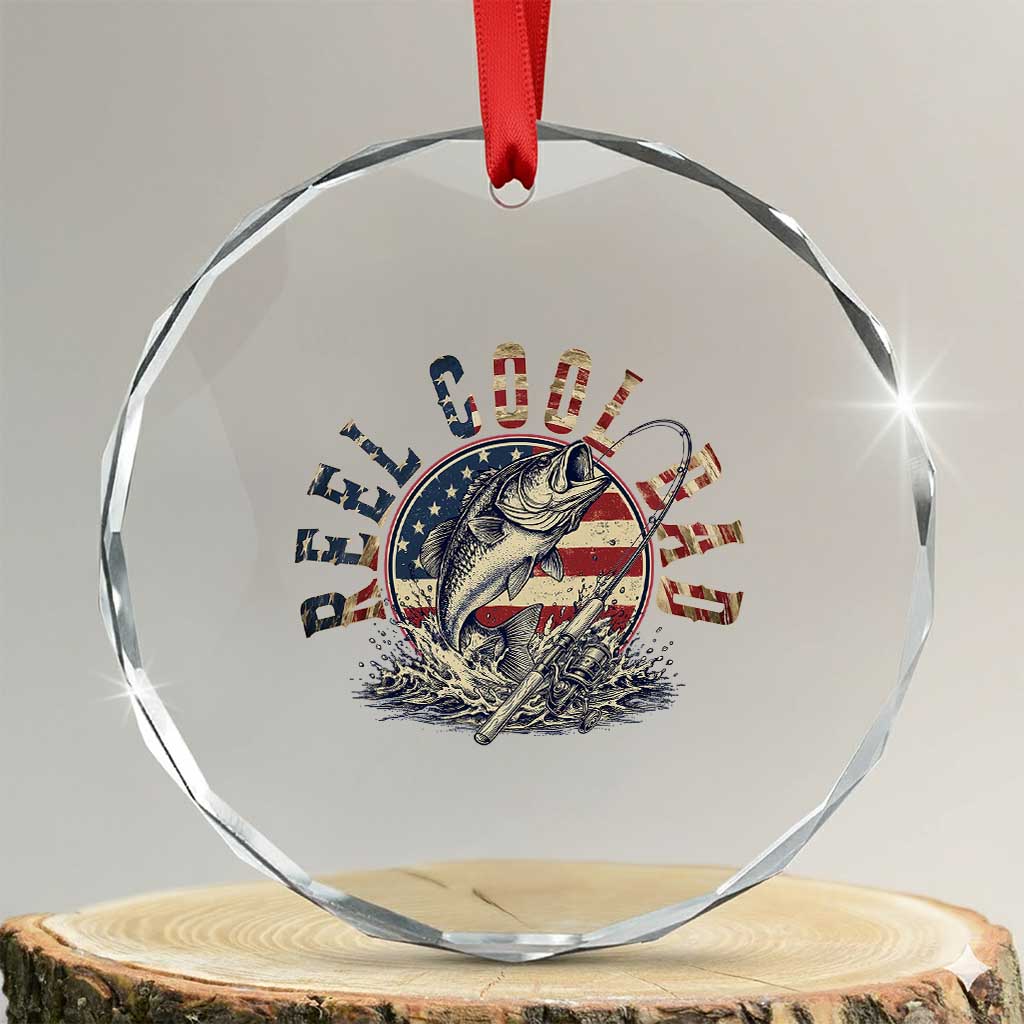 Reel Cool Dad Graphic Crystal Glass Ornament 4th Of July Fishing Patriotic Dad TS12 Transparent Glass 3'' Circle Print Your Wear
