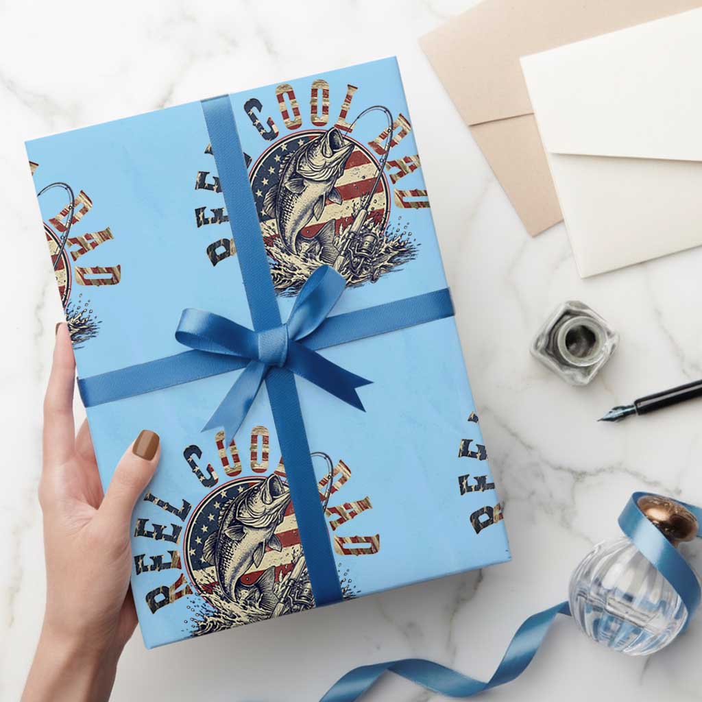 Reel Cool Dad Graphic Wrapping Paper Roll 4th Of July Fishing Patriotic Dad TS12 Light Blue Print Your Wear