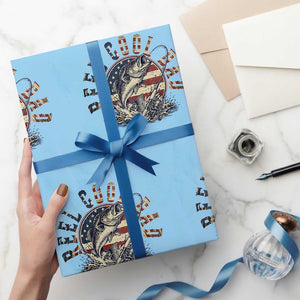 Reel Cool Dad Graphic Wrapping Paper Roll 4th Of July Fishing Patriotic Dad TS12 Light Blue Print Your Wear