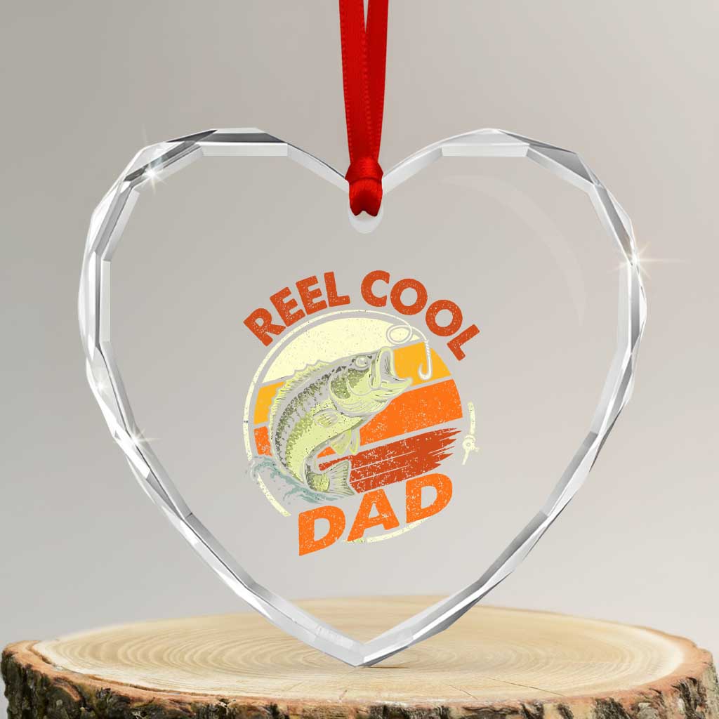 Reel Cool Dad Heart Crystal Glass Ornament Funny Fathers Day Fishing Lover Fisherman TS10 Transparent Glass 3'' Heart Print Your Wear