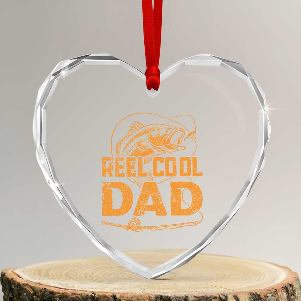 Reel Cool Dad Heart Crystal Glass Ornament Funny Fishing Fisherman Fathers Day TS10 Transparent Glass 3'' Heart Print Your Wear