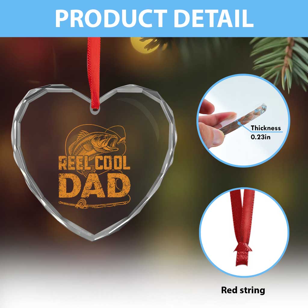 Reel Cool Dad Heart Crystal Glass Ornament Funny Fishing Fisherman Fathers Day TS10 Print Your Wear