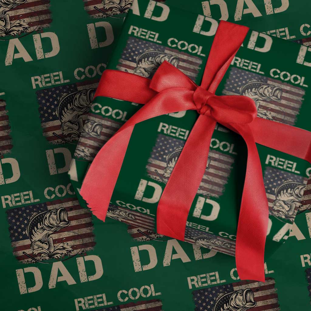 Reel Cool Dad Wrapping Paper Roll Funny Fishing USA Flag Patriotic Fisherman Fathers Day TS10 Green Print Your Wear