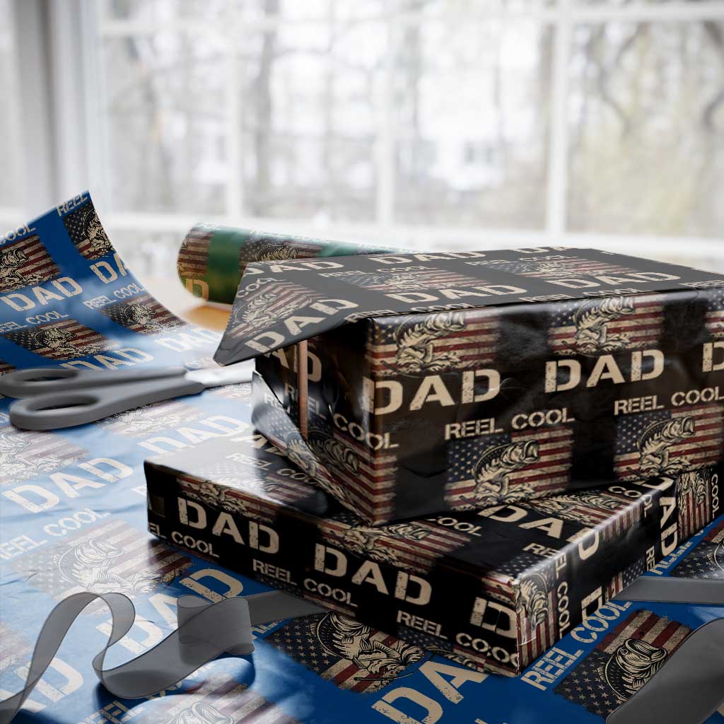 Reel Cool Dad Wrapping Paper Roll Funny Fishing USA Flag Patriotic Fisherman Fathers Day TS10 Black Print Your Wear
