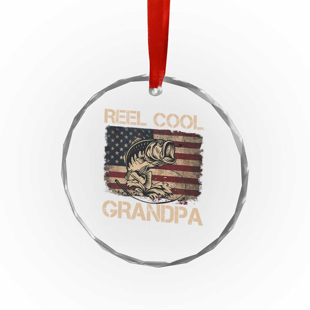 Reel Cool Grandpa Crystal Glass Ornament Funny Fishing USA Flag Patriotic Fisherman Fathers Day TS10 Print Your Wear