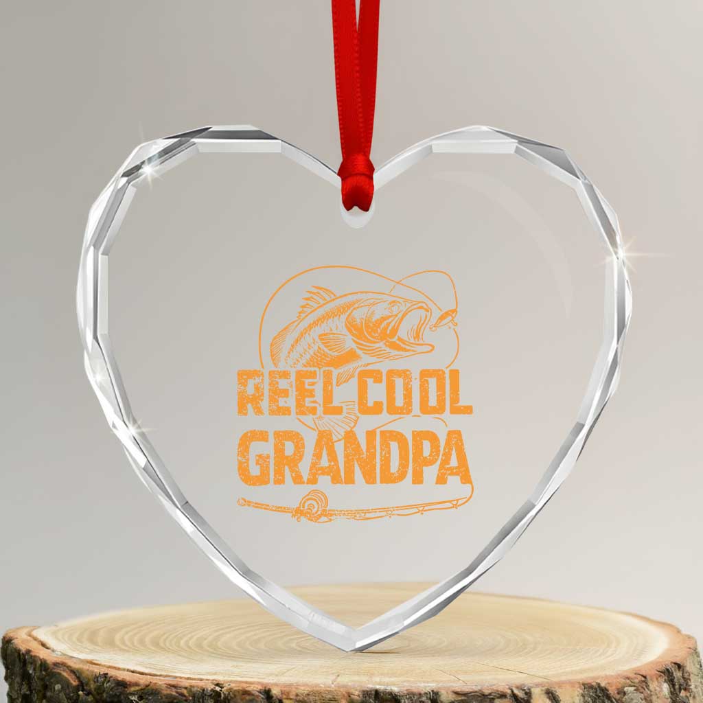 Reel Cool Grandpa Heart Crystal Glass Ornament Funny Fishing Fisherman Fathers Day TS10 Transparent Glass 3'' Heart Print Your Wear