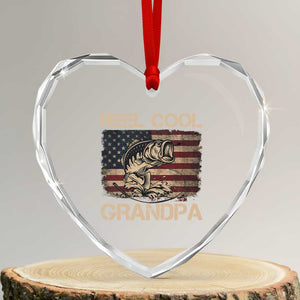 Reel Cool Grandpa Heart Crystal Glass Ornament Funny Fishing USA Flag Patriotic Fisherman Fathers Day TS10 Transparent Glass 3'' Heart Print Your Wear