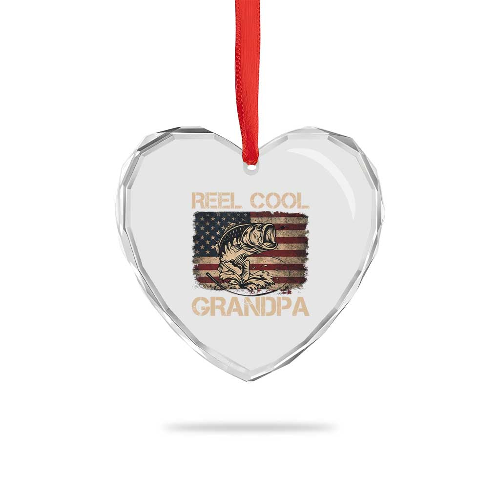 Reel Cool Grandpa Heart Crystal Glass Ornament Funny Fishing USA Flag Patriotic Fisherman Fathers Day TS10 Print Your Wear