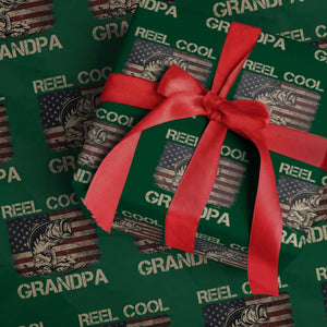 Reel Cool Grandpa Wrapping Paper Roll Funny Fishing USA Flag Patriotic Fisherman Fathers Day TS10 Green Print Your Wear
