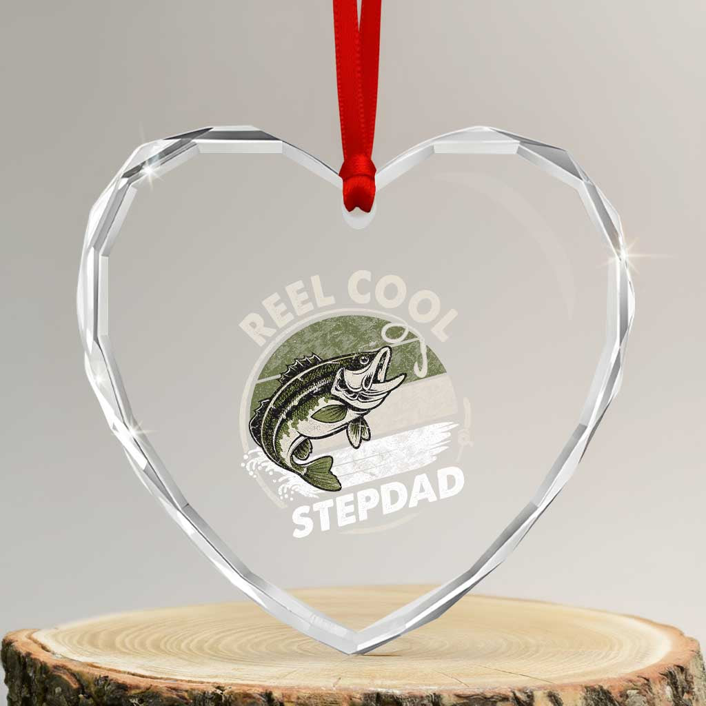 Reel Cool Stepdad Heart Crystal Glass Ornament Fathers Day Gift for Fisherman Bonus Dad