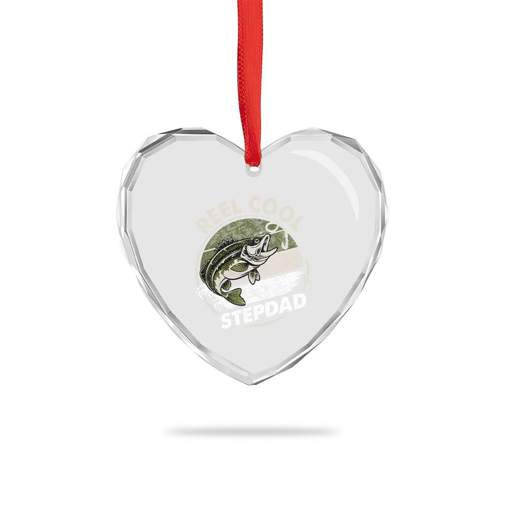Reel Cool Stepdad Heart Crystal Glass Ornament Fathers Day Gift for Fisherman Bonus Dad