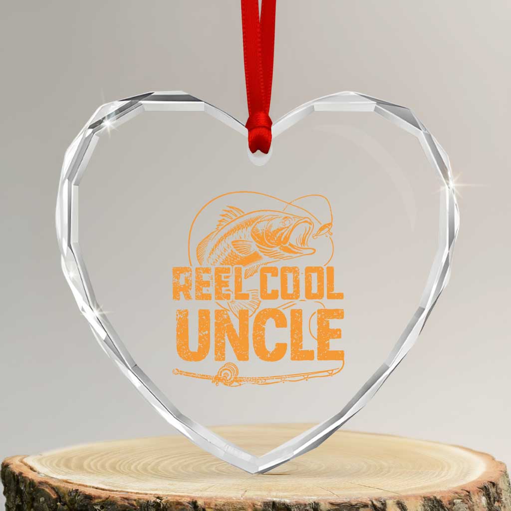 Reel Cool Uncle Heart Crystal Glass Ornament Funny Fishing Fisherman Fathers Day TS10 Transparent Glass 3'' Heart Print Your Wear