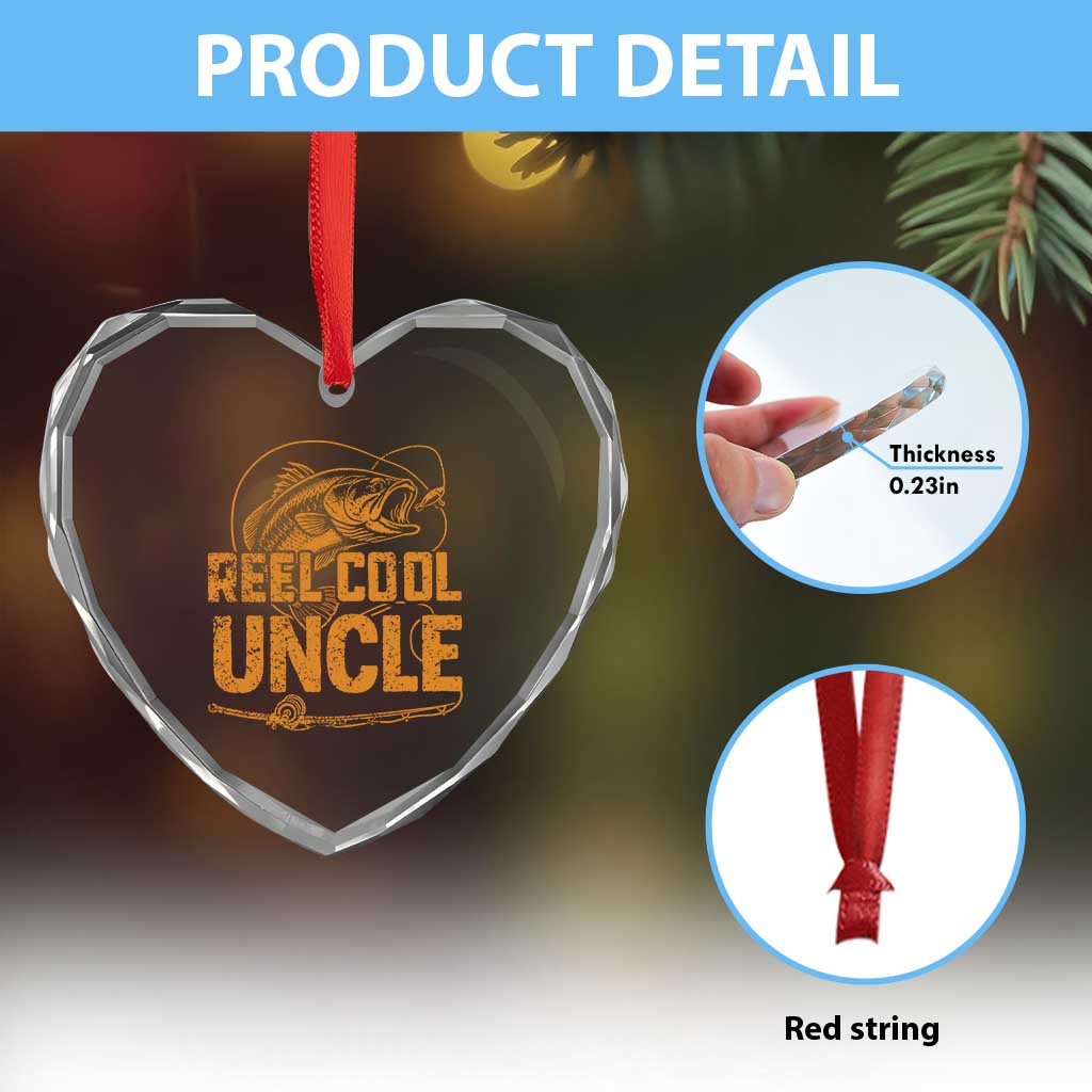 Reel Cool Uncle Heart Crystal Glass Ornament Funny Fishing Fisherman Fathers Day TS10 Print Your Wear