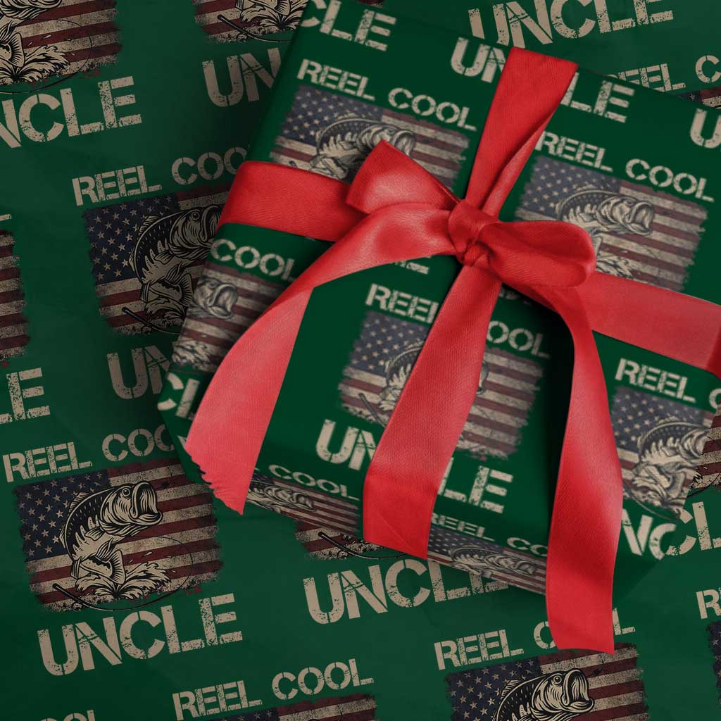 Reel Cool Uncle Wrapping Paper Roll Funny Fishing USA Flag Patriotic Fisherman Fathers Day TS10 Green Print Your Wear