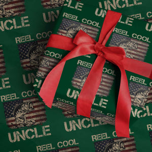 Reel Cool Uncle Wrapping Paper Roll Funny Fishing USA Flag Patriotic Fisherman Fathers Day TS10 Green Print Your Wear