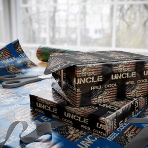 Reel Cool Uncle Wrapping Paper Roll Funny Fishing USA Flag Patriotic Fisherman Fathers Day TS10 Black Print Your Wear