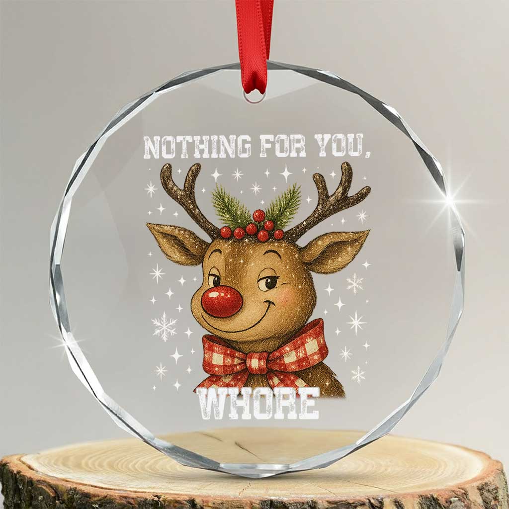 Reindeer Christmas Meme Crystal Glass Ornament Nothing For You Whore TS14 Transparent Glass 3'' Circle Print Your Wear